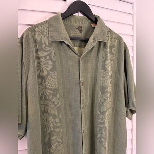 Tommy Bahama Olive Floral Men's Silk Hawaiian Shirt Size XL